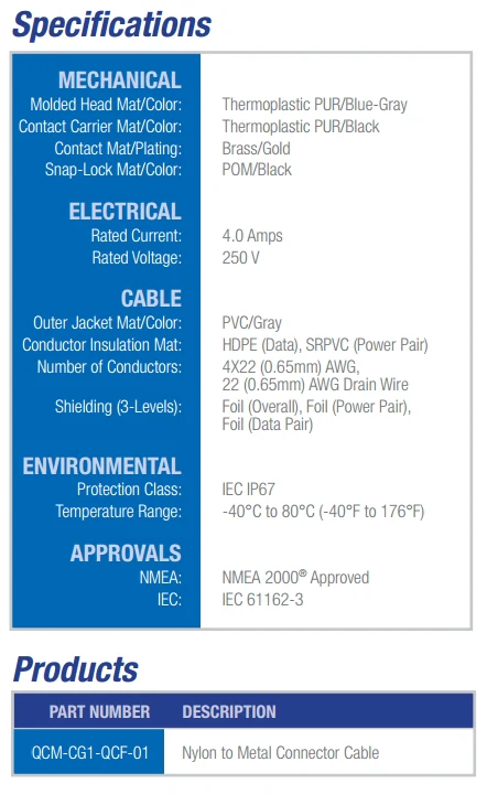 Maretron NMEA 2000 Nylon to Metal Connector Cable QCM-CG1-QCF-01 - Image 3