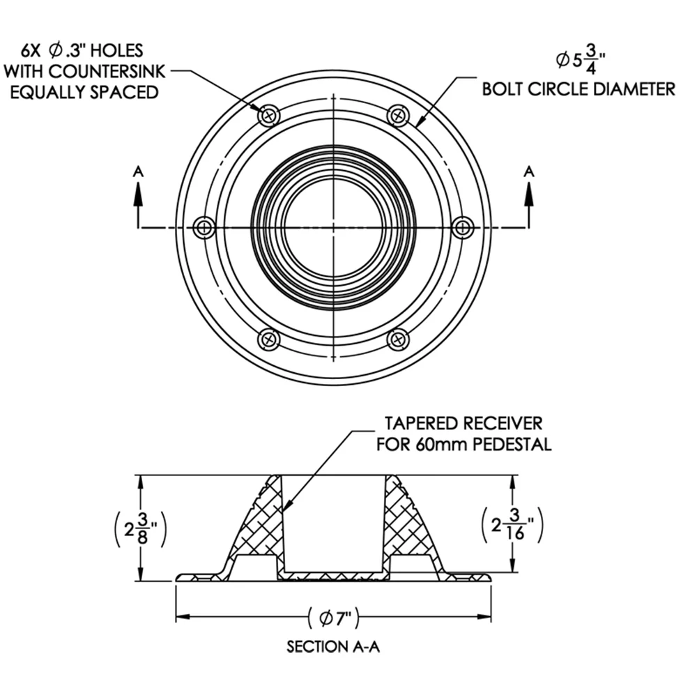 TACO Table Support - Surface Mount - Fits 2-3/8" Pedestals [Z10-4067BLY60MM] - Image 2