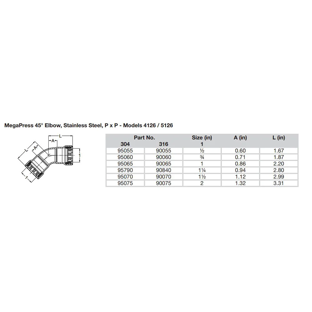 Viega MegaPress 3/4" 45 Stainless Steel 304 Elbow - Double Press Connection - Smart Connect Technology [95060] - Image 2