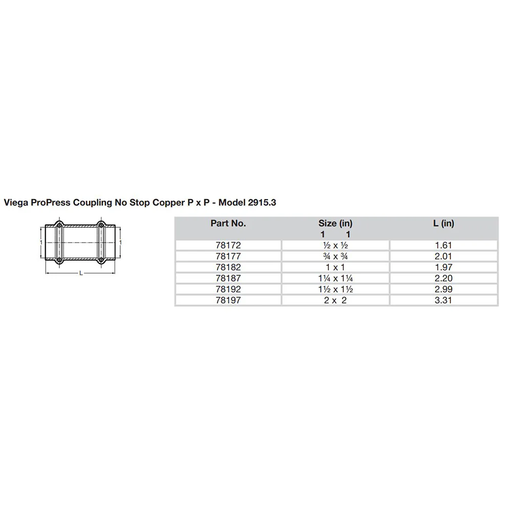 Viega ProPress 1/2" Copper Coupling w/o Stop - Double Press Connection - Smart Connect Technology [78172] - Image 2