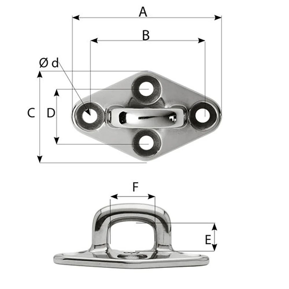 Wichard Diamond Pad Eye - Square - 98mm Length (3-55/64") - M8 Screw [6656W] - Image 2