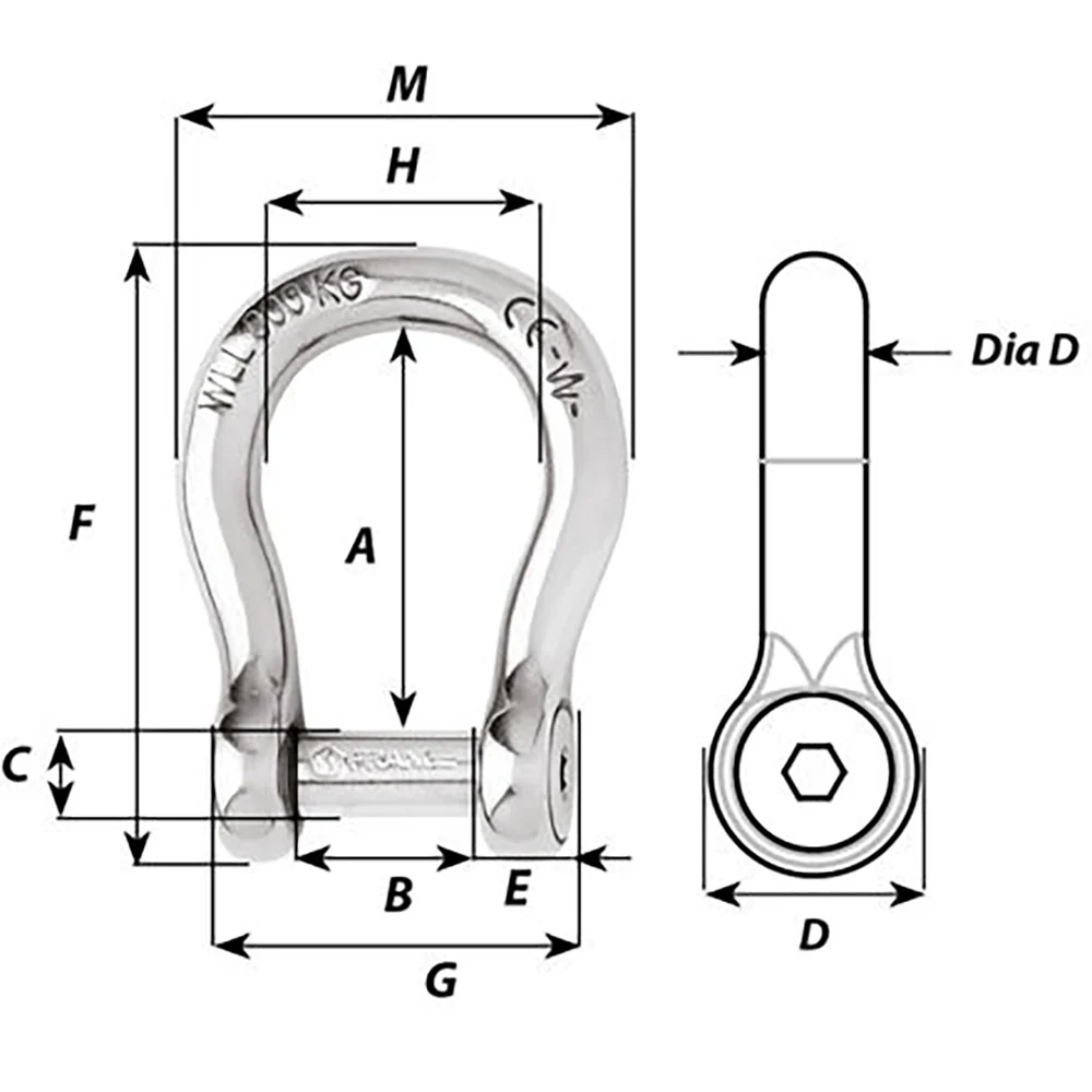 Wichard Self-Locking Allen Head Pin Bow Shackle - 10mm Diameter - 13/32" [1345W] - Image 2