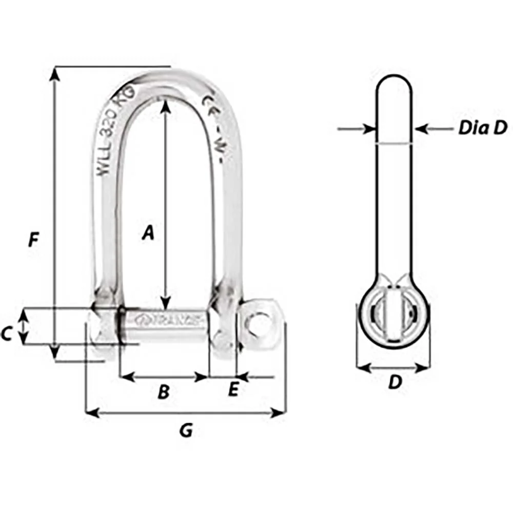 Wichard Self-Locking Long D Shackle - Diameter 6mm - 1/4" [1213W] - Image 2